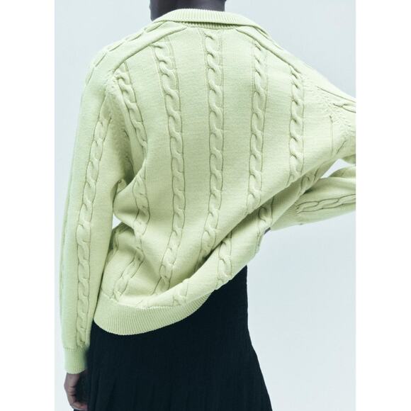 Zara CHUNKY POLO NECK SWEATER WITH BRAID CABLE PATTERN in Lime - Picture 4 of 11